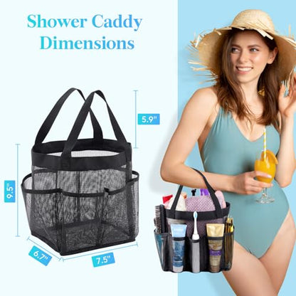 Lifewit Mesh Shower Caddy Portable for College Dorm Room Essentials with 7 Pockets, Freestanding Hanging Organizer Basket, Quick Dry Tote Bag for Camping, Bathroom, Beach, Travel, 1 Pack, Black | 2 Handles, Freestanding, Quick Dry Tote Bag, 7 Pockets, for