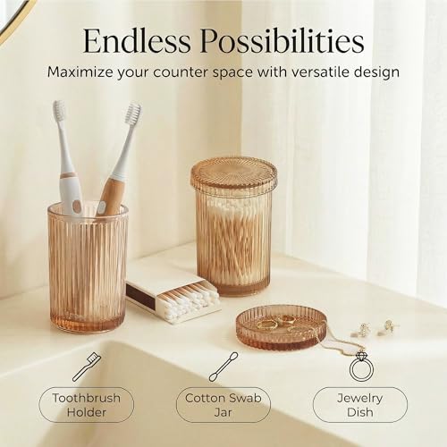 3 Pcs Brown Bathroom Accessories Set, Glass Bathroom Set, Soap Dispenser, Toothbrush Holder, Jewelry Tray, Crystal Modern Bathroom Decor, Housewarming Gift Set - style: 3 pcs Brown