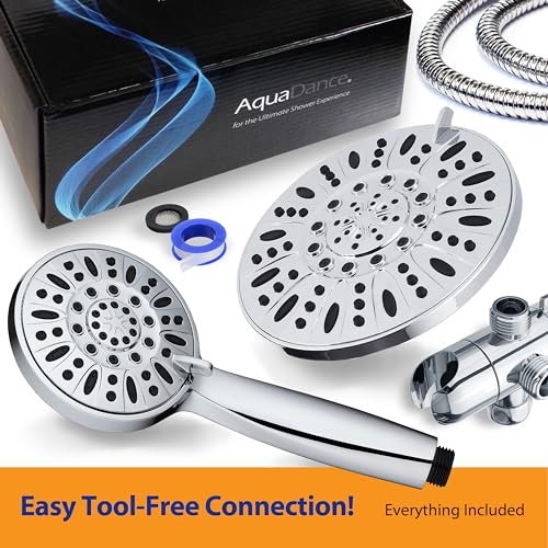 AquaDance 7" Premium High Pressure 3-way Rain & Handheld Shower Head Combo | Enjoy Dual 6-Setting Luxury Shower Heads Separately or Together for the Best of Both Worlds! Stainless Steel Hose - Chrome - color: Chrome, style: 1.8 Gallons Per Minute
