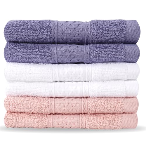Washcloths Set, 6-Pack Cotton Wash Cloths, 13x13 Inch Multicolor | Highly Absorbent and Soft Feel Fingertip Towels, Machine Washable Washcloths for Bathroom, Gym, Hotel, Spa and Kitchen - color: Purple, White, Red 6 Pack