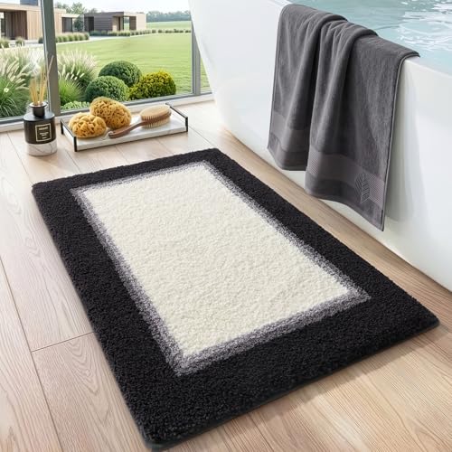 DEXI Bathroom Rugs 24x16, Soft Absorbent Bath Mat, Black and White | Non Slip Washable Bathmat, Thick and Plush Microfiber, Quick Dry, For Shower Floor, Sink, Tub, Laundry Room - color: Black and White, size: 24" X 16" (Rectangular)