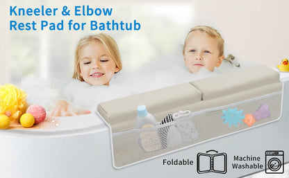 JJGoo Bath Kneeler with Elbow Rest Pad Set, 1.5 inch Kneeling Pad Mat for Bathtub Baby Bathing Parents, Painless Foam Mat with Toy Organizer Pockets, Non-Slip for Baby and Toddler Bathing - color: Apricot