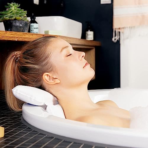 TranquilBeauty Bath Pillow, White, PVC, Pain Relief, 7 Suction Cups - Ergonomic Head & Back Support, Luxury Spa Experience, Waterproof Design, Ideal for Elderly & Children