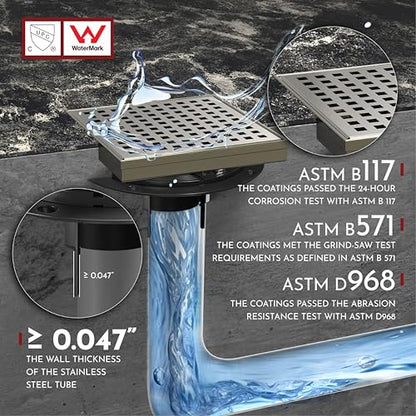 6 Inch Square Shower Drain Nickel Floor Drain with Flange Square Holes Pattern Cover Grate Removable SUS304 Stainless Steel Watermark&CUPC Certified Brushed Nickel - color: Brushed Nickel, size: 6 Inch