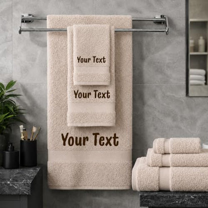 Personalized Towel Set, Custom Bath Towels with Names, Turkish Cotton Beige | 6 Pcs Set, 100% Cotton, Embroidered, Customized Towels, Gift For Adults, Wedding, Bridal Shower, Housewarming, Spa Hotel - color: Beige, size: 6 Piece Towel Set