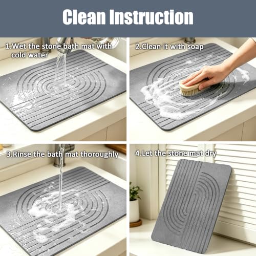 Stone Bath Mat for Bathroom, Diatomaceous Earth Absorbent | Bath Stone Mats Non-Slip Shower Stone Bath Mat (15.3x23.6 inch, Striped 1)