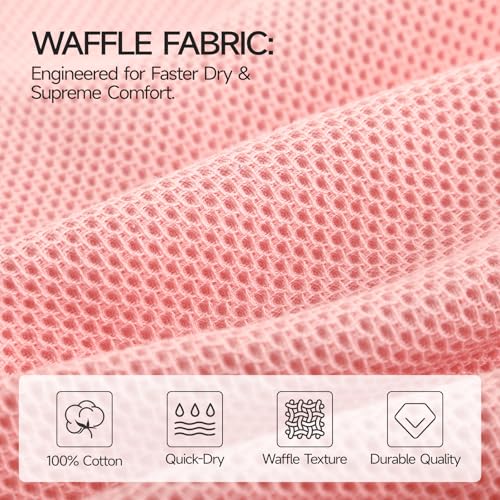 REDKISS Quick Dry Waffle Towel Set of 8, 100% Cotton,Lightweight & Highly Absorbent Waffle Towels for Bathroom, Spa, Gym, Pool-2 Bath Towels, 2 Hand Towels & 4 Washcloths,Pink - color: Pink