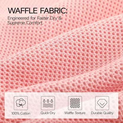 REDKISS Quick Dry Waffle Towel Set of 8, 100% Cotton,Lightweight & Highly Absorbent Waffle Towels for Bathroom, Spa, Gym, Pool-2 Bath Towels, 2 Hand Towels & 4 Washcloths,Pink - color: Pink