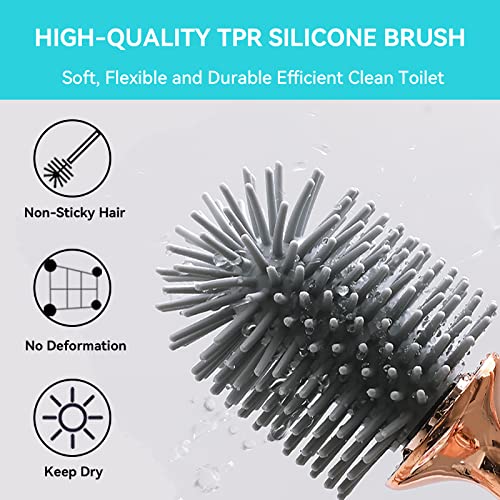 Toilet Brush and Holder, Elegant 2 Pack Silicone Toilet Bowl Brush Set with Ergonomic Long Handle, Modern Bathroom Decor Cleaning Accessories, Durable, Deep Cleaning - Black & White