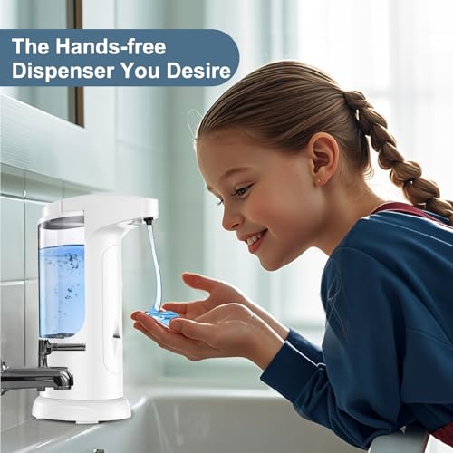 12.5oz Automatic Liquid Soap Dispenser, Touch-Free Battery Operated Adjustable Soap Dispensing Volume for Kitchen Bathroom - color: White
