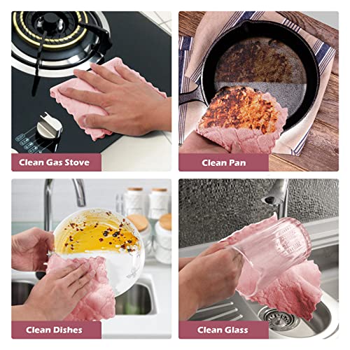 UMANI 12 Pack Microfiber Cleaning Cloths Reusable Textured Cleaning Rags | 10 x 6 Inch, Soft Absorbent Quick-Dry Cloths for Kitchen, Bathroom, Countertop and Household Cleaning - color: Pink