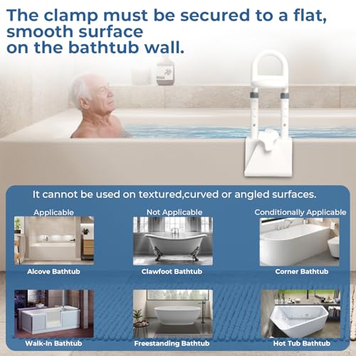 Bathtub Handles for Seniors: Triple Grip Adjustable Bathroom Grab Bars,Supports 350 LBS Safety Rail for Elderly,Disabled,Tub Grab Bars for Side of Tub