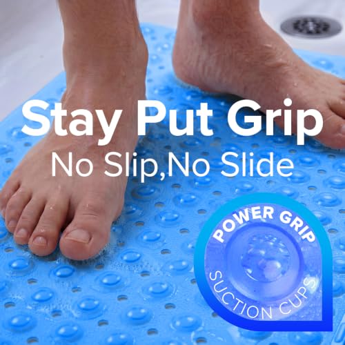 SlipX Solutions 39x16 Extra Long Non Slip Bath Mat, Tub & Shower, Blue | Anti Slip Mat for Elderly & Kids Bathroom, 30% More Coverage, 200 Suction Cups, Hundreds of Drain Holes - color: Blue