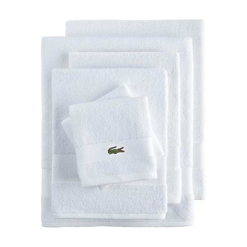 Lacoste Sport Stripe 6-Piece Luxury Cotton Towel Set – Made with 100% Soft Supima Cotton, Absorbent & Quick-Drying, Includes 2 Bath Towels, 2 Hand Towels, 2 Washcloths, White - color: White