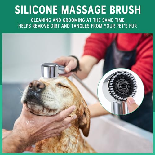3 Mode Dog Shower Attachment with Long Hose & Outdoor Adapter | High Pressure, Built-In Silicone Massage Brush, 100" Extra-long Stainless Steel Kink-Resistant Hose, Easy Outdoor Setup