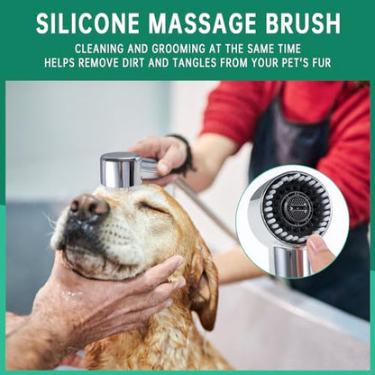 3 Mode Dog Shower Attachment with Long Hose & Outdoor Adapter | High Pressure, Built-In Silicone Massage Brush, 100" Extra-long Stainless Steel Kink-Resistant Hose, Easy Outdoor Setup