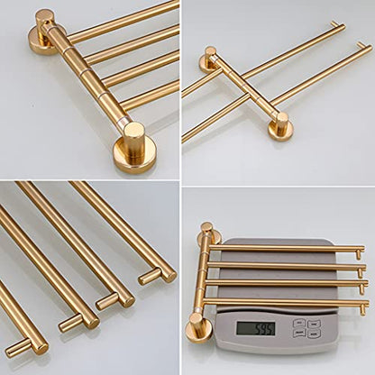 ZHOUXIAO Modern Swing Out Towel Bar Holder Wall-Mounted/Gold Swivel Towel Rack Hanger Organizer for Bathroom or Kitchen, Towel Bar Folding Arm Swivel Hanger Bathroom Storage 4bars