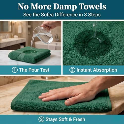 Sofea Hand Towels 6 Pack (16 x 28 Inches) 100% Cotton Bathroom Towels, Soft Absorbent Quick Dry Hand Towels for Bathroom Kitchen - color: Forest Green