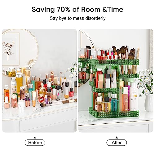 360 Rotating Makeup Organizer, Acrylic DIY Adjustable Bathroom Makeup Carousel Spinning Holder Rack, Large Capacity Cosmetics Storage Box Vanity Countertop, Skin-care Organizers (Green) - color: Green