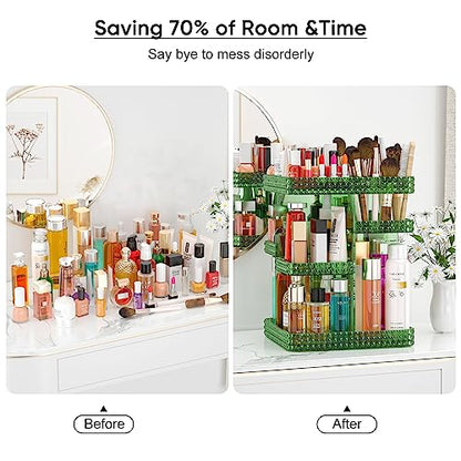 360 Rotating Makeup Organizer, Acrylic DIY Adjustable Bathroom Makeup Carousel Spinning Holder Rack, Large Capacity Cosmetics Storage Box Vanity Countertop, Skin-care Organizers (Green) - color: Green