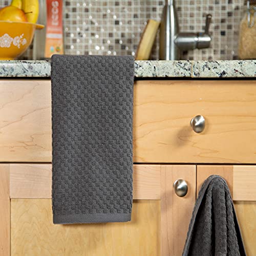 COTTON CRAFT Amazing Kitchen Towels - 8 Pack 100% Cotton Waffle Terry Towel | Charcoal - 16x28 Euro Café Waffle Weave Dish Towels - Soft Absorbent Quick Dry Low Lint Reusable Pantry Bar Cleaning Cloth - color: Charcoal, size: 8 Pack