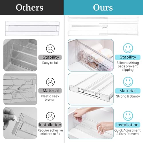 Vtopmart 6" Tall Upgrade Drawer Dividers, 12.8"-22.3" Expandable, 8 Pack | Deep Drawer Organizer, Big Drawer Separator, Clear plastic Adjustable Storage Divider for Dresser, Baby Supplies, Kitchenware - size: Tall-6" without Inserts