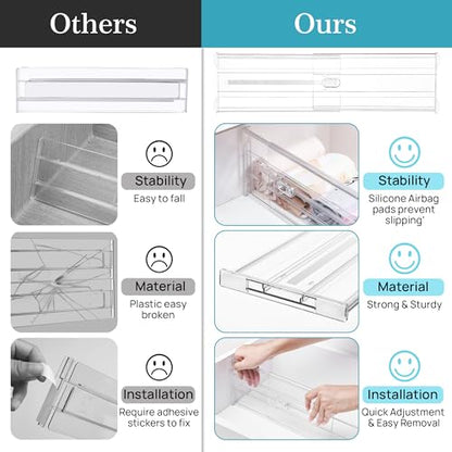Vtopmart 6" Tall Upgrade Drawer Dividers, 12.8"-22.3" Expandable, 8 Pack | Deep Drawer Organizer, Big Drawer Separator, Clear plastic Adjustable Storage Divider for Dresser, Baby Supplies, Kitchenware - size: Tall-6" without Inserts