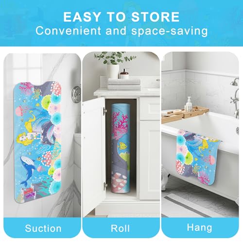 Upgrade Cartoon Baby Bath Mat Non Slip - 40"x16" Extra Long Bathtub Mat for Baby Eco Friendly Durable Bath Mat for Tub Non Slip Kids Tub Mat with Suction Cups, Machine Washable and No Fading, Mermaid - color: E-mermaid-2