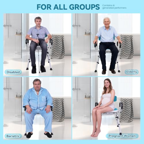 Swivel Shower Chair for Inside Shower, 400 lbs, Adjustable Height | Non-Slip Shower Stool with Removable Back and Arms, Lightweight Safety Bath Seat for Elderly and Disabled, Padded Arms - color: Powder Blue