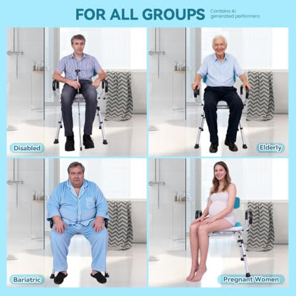 Swivel Shower Chair for Inside Shower, 400 lbs, Adjustable Height | Non-Slip Shower Stool with Removable Back and Arms, Lightweight Safety Bath Seat for Elderly and Disabled, Padded Arms - color: Powder Blue