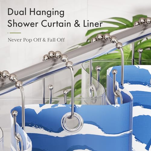 AmazerBath Shower Curtain Hooks, Metal Shower Curtain Rings Rust Proof, Double Sided Shower Curtain Hooks for Shower Curtain Liner Smooth Brushed Nickel Shower Hook Rings for Bathroom, Set of 12 - color: Nickel, style: Modern