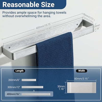 SAYAYO Brushed Nickel Hand Towel Holder for Bathroom Wall, 16 Inch Self Adhesive Towel Bar Hand Towel Rack Square Heavy Duty - color: Brushed Nickel, size: 16 Inch