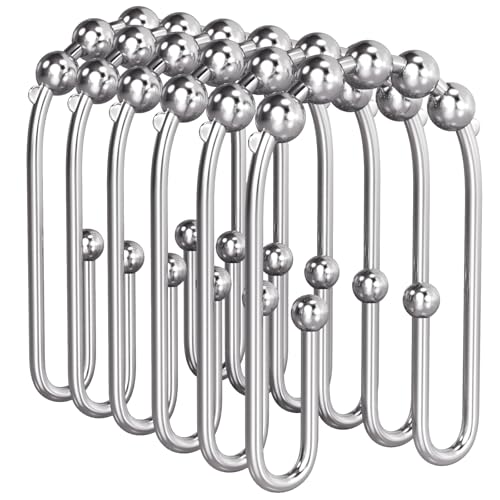 AmazerBath Shower Curtain Hooks Chrome Metal Shower Curtain Rings Rust Proof, Double Sided Shower Curtain Hooks for Shower Curtain Liner Smooth Shower Hooks Rings for Bathroom, Shower Rod Hook 12Pcs - color: Chrome, style: Modern