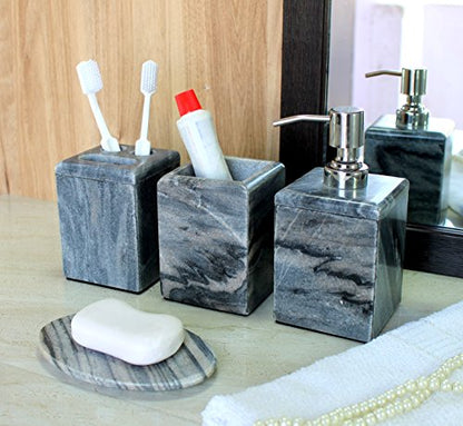 KLEO - Bathroom Accessory Set Made from Natural Stone - Bath Accessories Set of 4 Includes Soap Dispenser, Toothbrush Holder, Tumbler and Soap Dish (Grey)