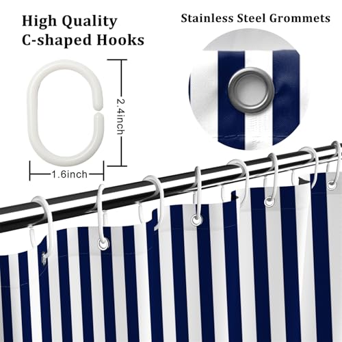 AOFOTO Navy Blue and White Stripe Shower Curtain Farmhouse Style Striped Line Bathroom Curtains Waterproof Fabric Machine Washable with 12 Hooks Modern Fashion Simple Bathroom Curtain 70x70 Inch - color: Navy Blue, size: 70"W x 70"L (Pack of 1)