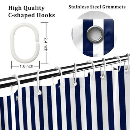 AOFOTO Navy Blue and White Stripe Shower Curtain Farmhouse Style Striped Line Bathroom Curtains Waterproof Fabric Machine Washable with 12 Hooks Modern Fashion Simple Bathroom Curtain 70x70 Inch - color: Navy Blue, size: 70"W x 70"L (Pack of 1)