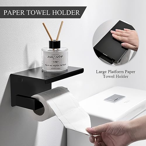 TURS 4-Piece Bathroom Hardware Set Brushed Gold and Black Towel Bar Set Include Towel Bar Hand Towel Holder Toilet Paper Holder with Shelf Robe Hook Stainless Steel Bathroom Accessories Sets - color: Black&gold, size: Set A