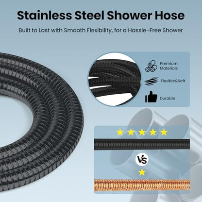 Shower Hose 71 Inches Stainless Steel Extra Long Handheld Shower head Hose Flexible and Durable with Brass Insert and Nut (Black)