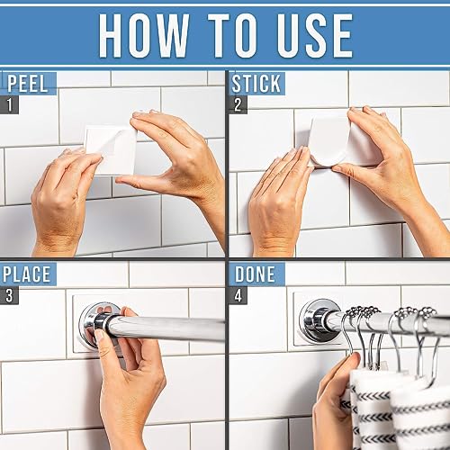 XL Adhesive Shower Rod Holder | Heavy Duty Tension Rod Holder | Heat Resistant, Waterproof, Shower Curtain Rod Holders No Drilling | Tension Rod Support | White | 2 Pack | Rod Not Included | - color: White, size: XL