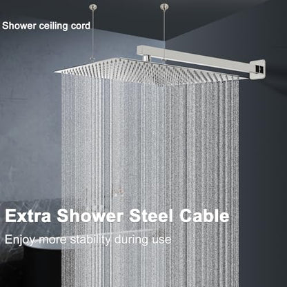 Shower Head with Extension Arm, High Pressure Square with ShowerArm, Stainless Steel Rainfall-Waterfall Full Body Coverage (16'' Shower with 20'' Arm, Chrome) - color: Chrome, size: 16'' Shower with 20'' Arm