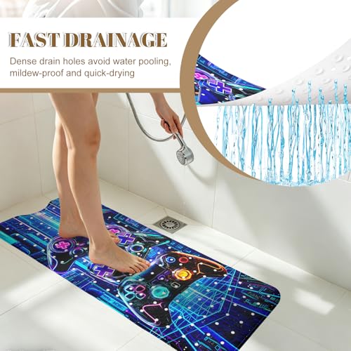 Game Bathtub Mat Non Slip with Drain Holes and Suction Cups Bath Mat 40x16 Inch Tub Mats Shower Mats for Kids - color: Game