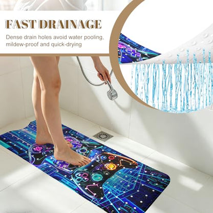 Game Bathtub Mat Non Slip with Drain Holes and Suction Cups Bath Mat 40x16 Inch Tub Mats Shower Mats for Kids - color: Game