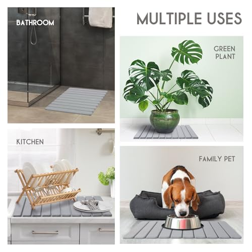 BoxedHome Large Stone Dish Drying Mat for Kitchen Counter, Foldable Diatomaceous Earth Water Absorbing Mat, Bottles Cups 24"(L) 16"(W), Light Gray - color: Light Grey