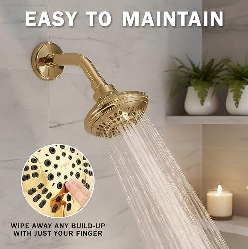 6 Function Luxury Shower Head - 2.5 GPM - Polished Brass | High Pressure Boosting, Adjustable, Wall Mount, Bathroom Showerhead With Anti-Clog Nozzles, Best For Low Flow Showers - color: Polished Brass, size: 2.5 GPM