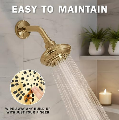 6 Function Luxury Shower Head - 2.5 GPM - Polished Brass | High Pressure Boosting, Adjustable, Wall Mount, Bathroom Showerhead With Anti-Clog Nozzles, Best For Low Flow Showers - color: Polished Brass, size: 2.5 GPM