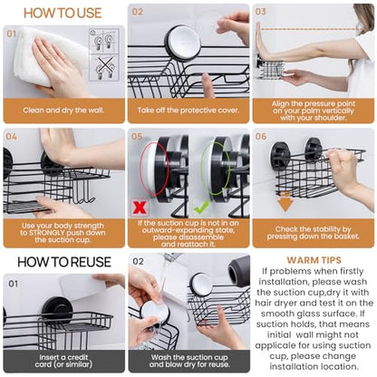 Shower Caddy Suction Cup, 2 Pack Suction Shower Shelf With Hooks | Black Shower Caddies, Soap holder, NO-Drilling Bathroom Holder, Rustproof bathroom organizer - color: 2 X Black