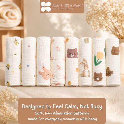 Jack & Jill & Baby Washcloths | 100% Cotton | Ultra-Soft Face Towels for Baby Boys and Girls | Bath Time and Burp Cloth Use | Baby Essentials | Absorbent Cloth Wipes | Pack of 4 (Bear Cuddle) - color: Bear Cuddle