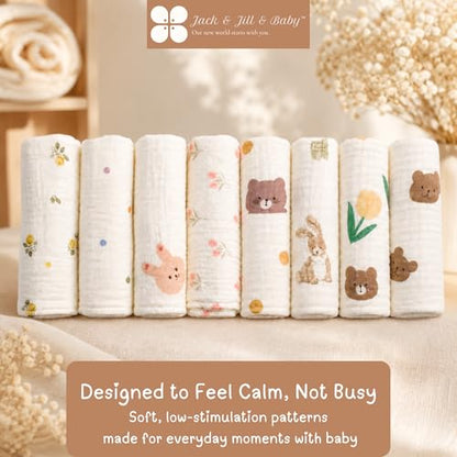 Jack & Jill & Baby Washcloths | 100% Cotton | Ultra-Soft Face Towels for Baby Boys and Girls | Bath Time and Burp Cloth Use | Baby Essentials | Absorbent Cloth Wipes | Pack of 4 (Bear Cuddle) - color: Bear Cuddle