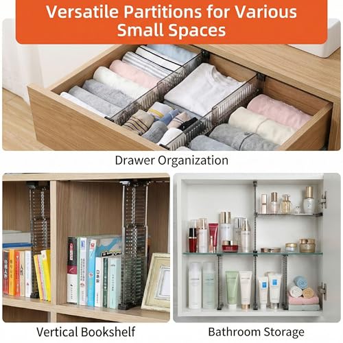 4-Pack Drawer Organizers & Dividers - Adjustable Clear Plastic for Clothes, Baby, Kitchen, Bathroom & Office - Shallow Drawer Storage Solution 3.4" High