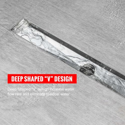 SaniteModar Linear Shower Drain 32 inch Brushed with Square Hole Panel | AISI 304 Stainless Steel Brushed Linear Dain Rectangle Shower Floor Drain with Hair Strainer and Leveling Feet - color: Stainless Steel, size: 32 inch